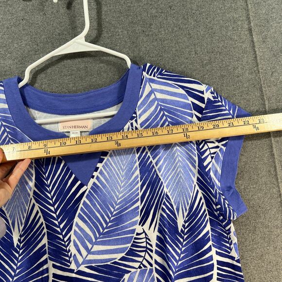 Stan Herman The Hamptons Petite 100% Cotton V-Neck Caftan Ocean/Palm Size PXS - Picture 8 of 10